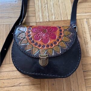 Argentinian Black and Red Crossbody Bag with Intricate Design